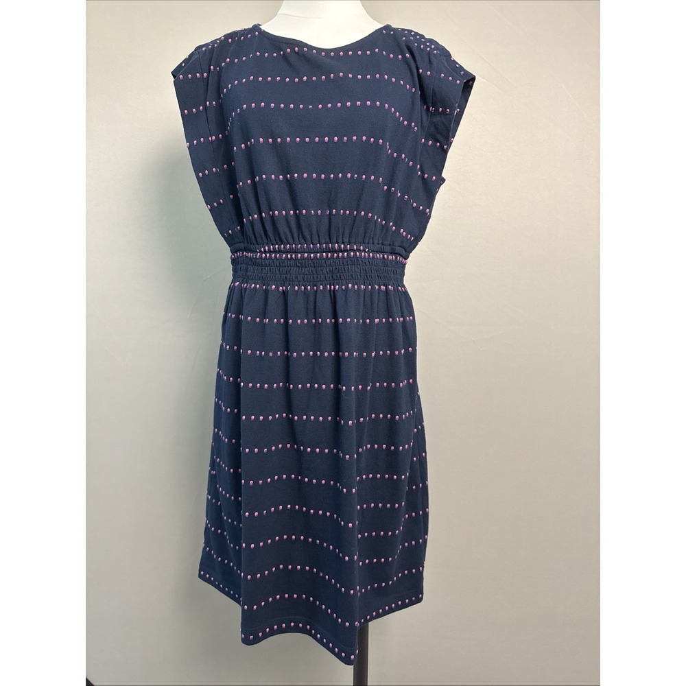 Loft Women's Blue Sleeveless Smocke Waist Dress Polka Dot Size M